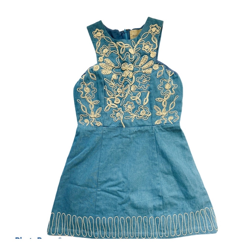 Anthropology Moon river denim mini embroidery dres